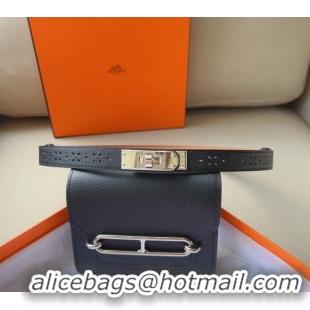 Super Quality Hermes Roulis Slim Hop Pouch Belt in Grained Calfskin with Perforated Pattern 6008 Black 2024