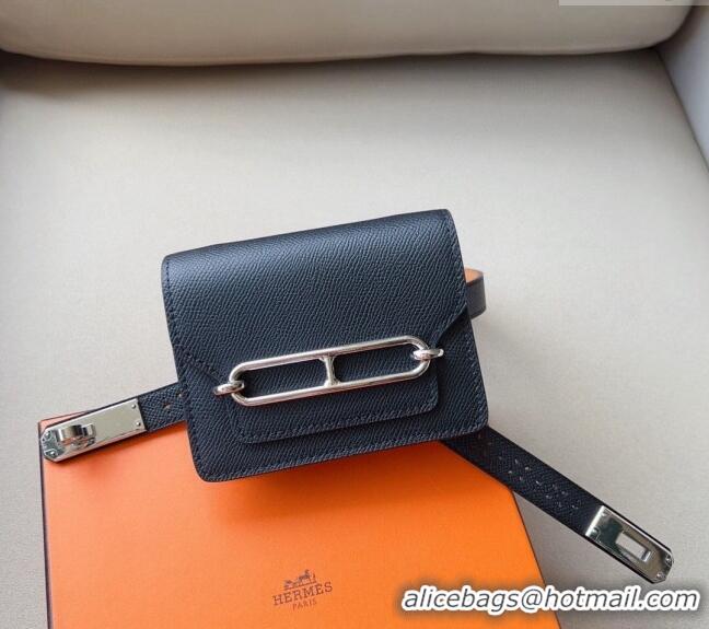 Super Quality Hermes Roulis Slim Hop Pouch Belt in Grained Calfskin with Perforated Pattern 6008 Black 2024