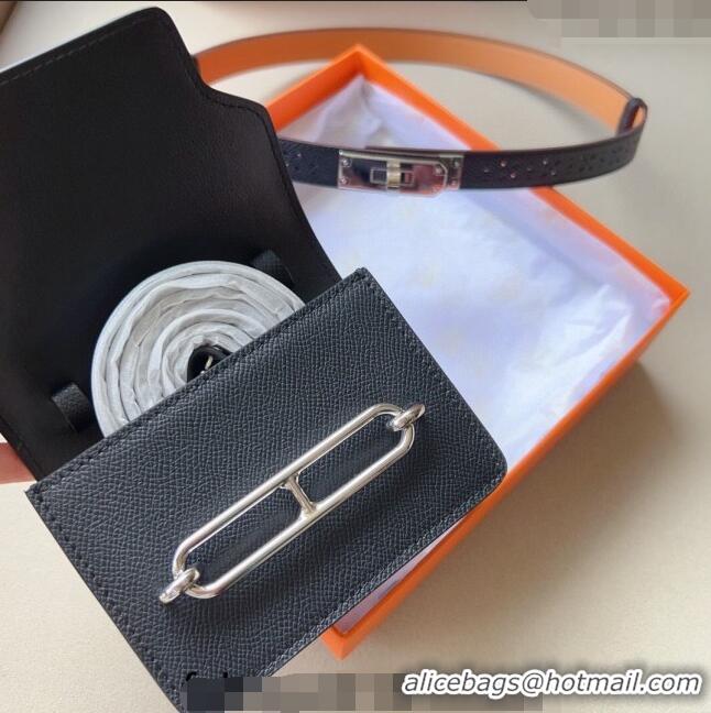 Super Quality Hermes Roulis Slim Hop Pouch Belt in Grained Calfskin with Perforated Pattern 6008 Black 2024