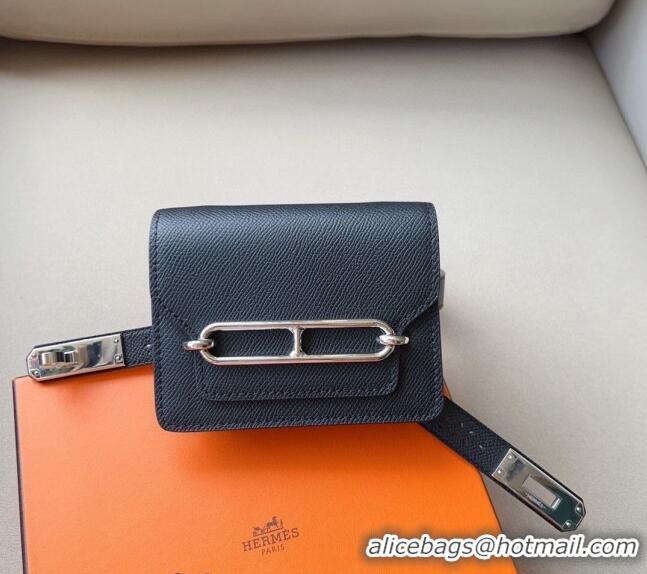 Super Quality Hermes Roulis Slim Hop Pouch Belt in Grained Calfskin with Perforated Pattern 6008 Black 2024