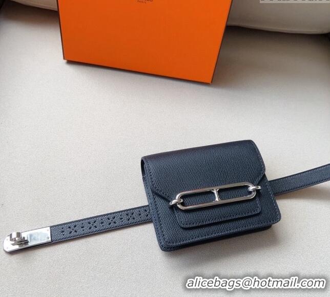 Super Quality Hermes Roulis Slim Hop Pouch Belt in Grained Calfskin with Perforated Pattern 6008 Black 2024