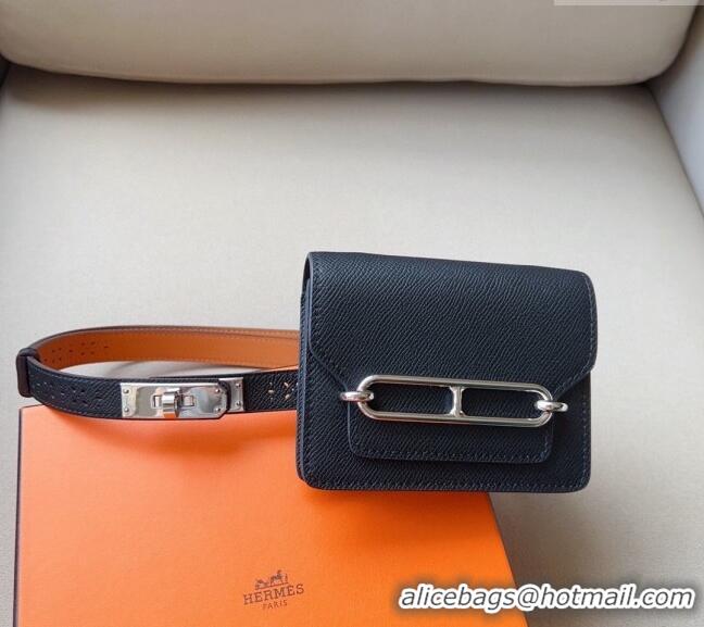 Super Quality Hermes Roulis Slim Hop Pouch Belt in Grained Calfskin with Perforated Pattern 6008 Black 2024