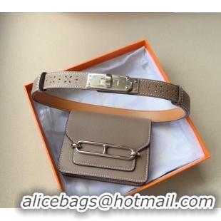 Promotional Hermes Roulis Slim Hop Pouch Belt in Grained Calfskin with Perforated Pattern 6008 Grey 2024