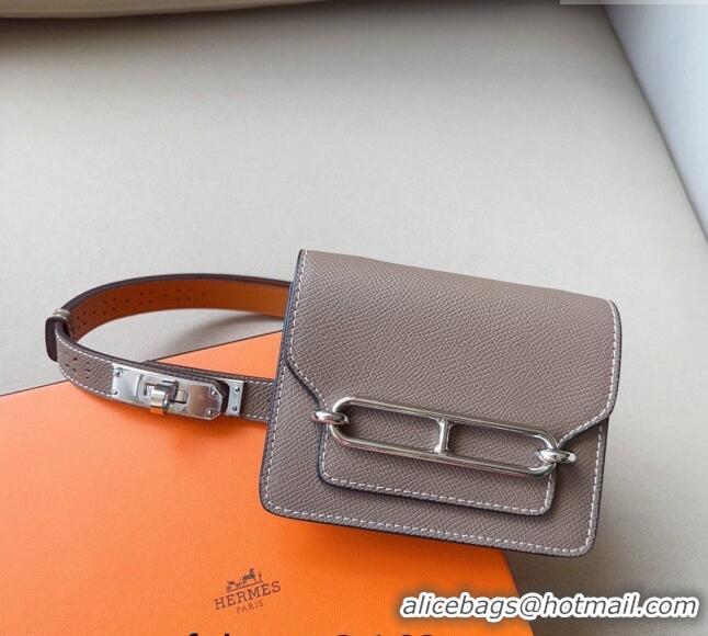 Promotional Hermes Roulis Slim Hop Pouch Belt in Grained Calfskin with Perforated Pattern 6008 Grey 2024