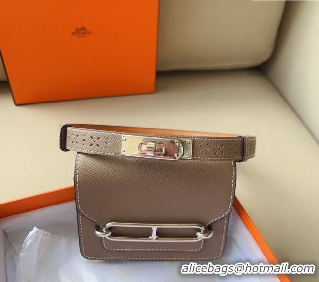 Promotional Hermes Roulis Slim Hop Pouch Belt in Grained Calfskin with Perforated Pattern 6008 Grey 2024