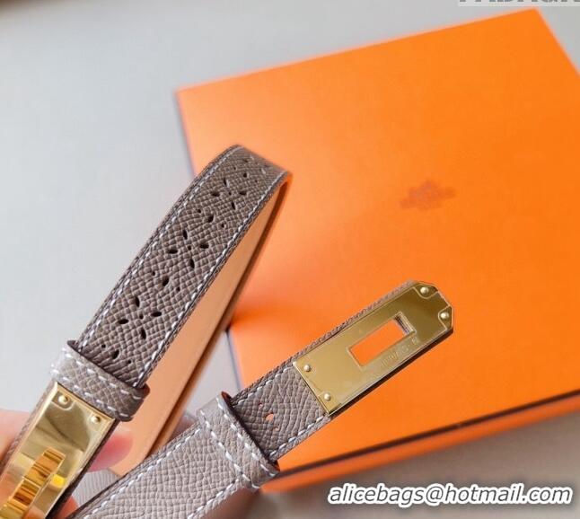 Promotional Hermes Roulis Slim Hop Pouch Belt in Grained Calfskin with Perforated Pattern 6008 Grey 2024