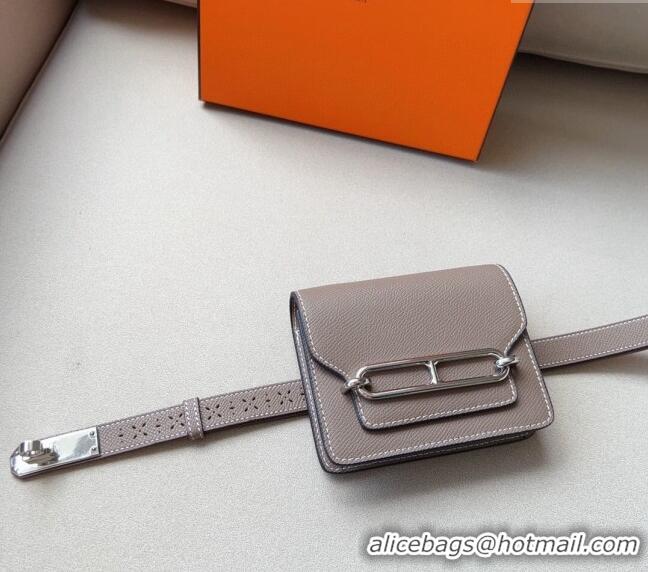 Promotional Hermes Roulis Slim Hop Pouch Belt in Grained Calfskin with Perforated Pattern 6008 Grey 2024