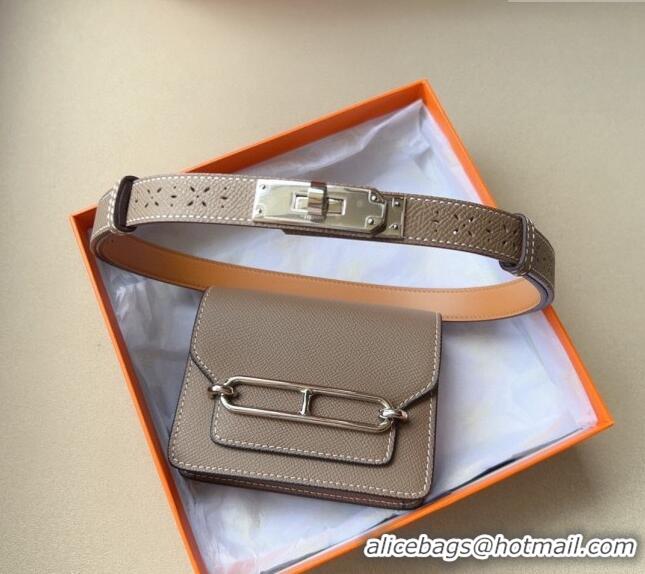 Promotional Hermes Roulis Slim Hop Pouch Belt in Grained Calfskin with Perforated Pattern 6008 Grey 2024