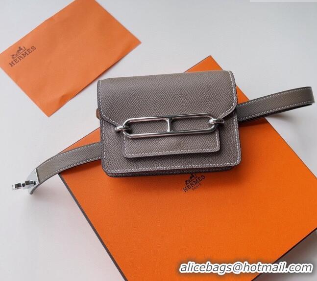 Shop Cheap Hermes Roulis Slim Hop Pouch Belt in Grained Calfskin 0706 Grey 2024