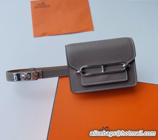 Shop Cheap Hermes Roulis Slim Hop Pouch Belt in Grained Calfskin 0706 Grey 2024