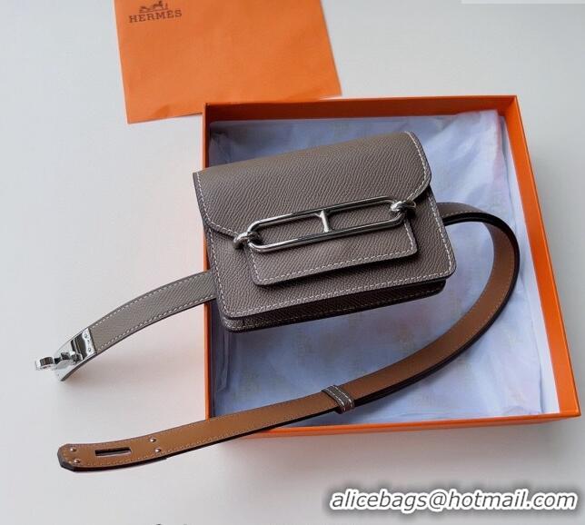 Shop Cheap Hermes Roulis Slim Hop Pouch Belt in Grained Calfskin 0706 Grey 2024