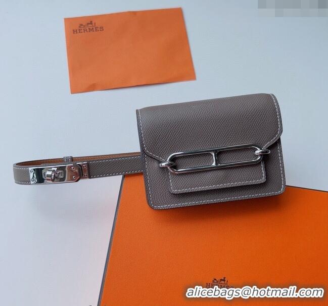 Shop Cheap Hermes Roulis Slim Hop Pouch Belt in Grained Calfskin 0706 Grey 2024