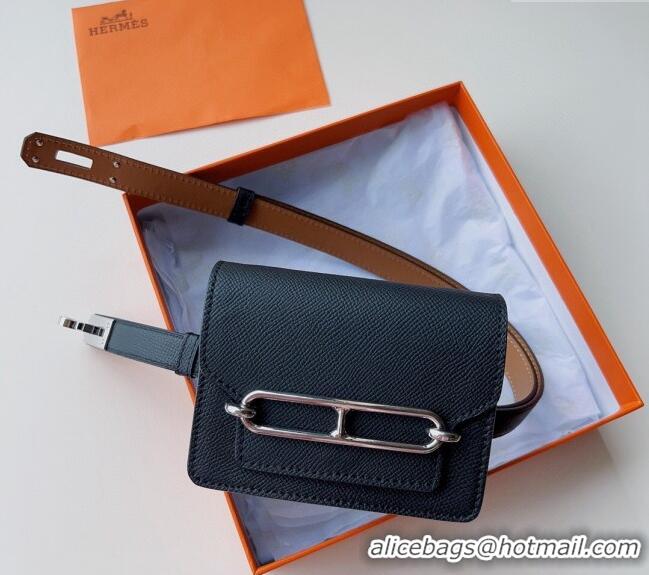 Good Looking Hermes Roulis Slim Hop Pouch Belt in Grained Calfskin 0706 Black 2024