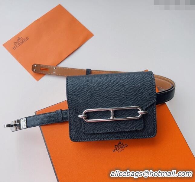 Good Looking Hermes Roulis Slim Hop Pouch Belt in Grained Calfskin 0706 Black 2024