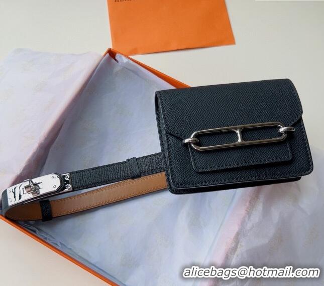 Good Looking Hermes Roulis Slim Hop Pouch Belt in Grained Calfskin 0706 Black 2024