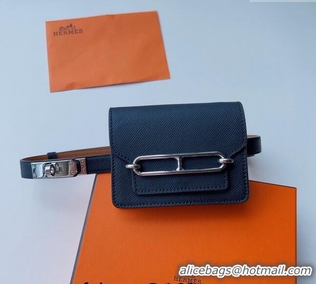 Good Looking Hermes Roulis Slim Hop Pouch Belt in Grained Calfskin 0706 Black 2024