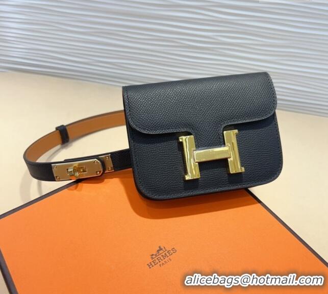 Famous Brand Hermes Kelly Buckle Pouch Belt in Grained Calfskin with Gold Hardware 0706 Black 2024