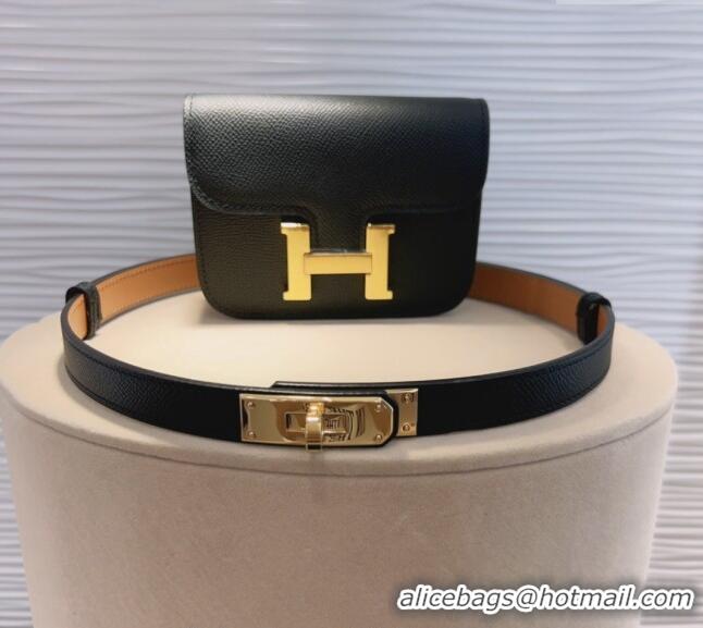 Famous Brand Hermes Kelly Buckle Pouch Belt in Grained Calfskin with Gold Hardware 0706 Black 2024