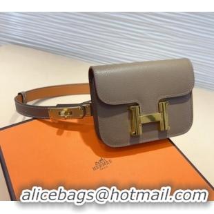 Trendy Design Hermes Kelly Buckle Pouch Belt in Grained Calfskin with Gold Hardware 0706 Grey 2024