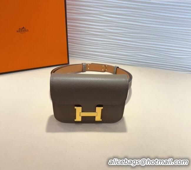 Trendy Design Hermes Kelly Buckle Pouch Belt in Grained Calfskin with Gold Hardware 0706 Grey 2024