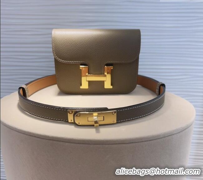 Trendy Design Hermes Kelly Buckle Pouch Belt in Grained Calfskin with Gold Hardware 0706 Grey 2024