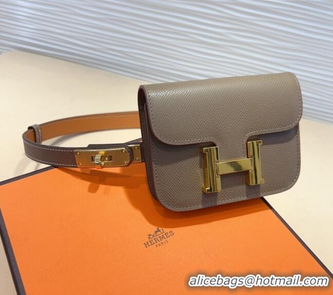 Trendy Design Hermes Kelly Buckle Pouch Belt in Grained Calfskin with Gold Hardware 0706 Grey 2024