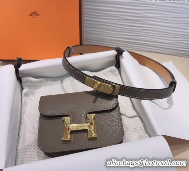 Trendy Design Hermes Kelly Buckle Pouch Belt in Grained Calfskin with Gold Hardware 0706 Grey 2024