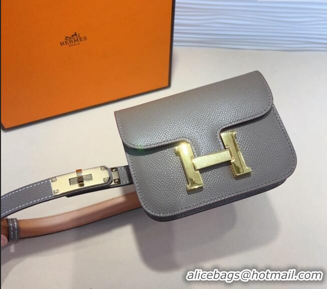 Trendy Design Hermes Kelly Buckle Pouch Belt in Grained Calfskin with Gold Hardware 0706 Grey 2024