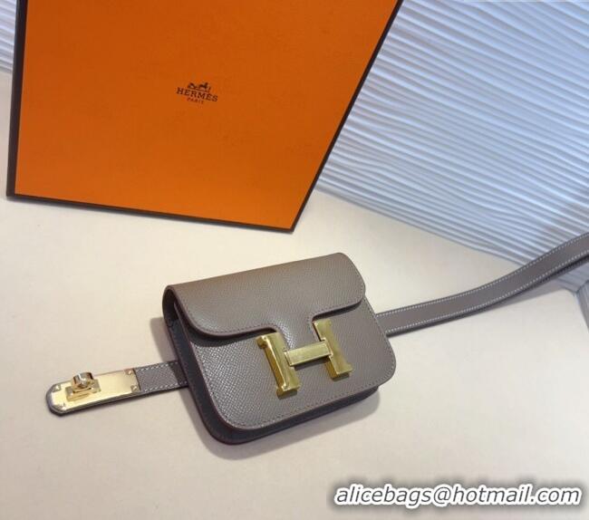 Trendy Design Hermes Kelly Buckle Pouch Belt in Grained Calfskin with Gold Hardware 0706 Grey 2024