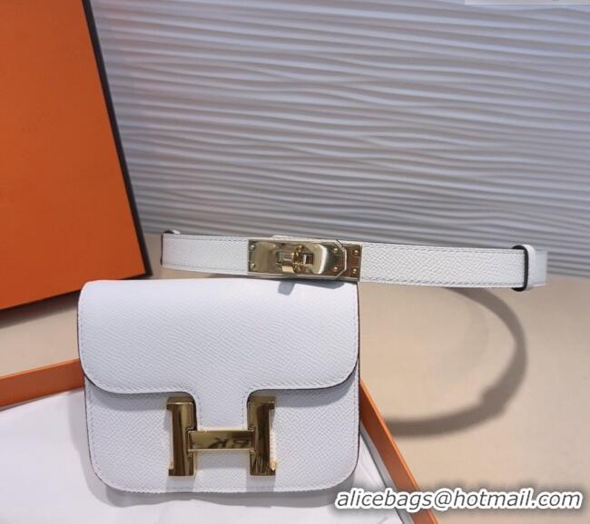 Top Grade Hermes Kelly Buckle Pouch Belt in Grained Calfskin with Gold Hardware 0706 White 2024