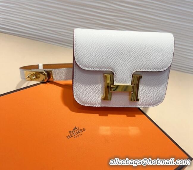 Top Grade Hermes Kelly Buckle Pouch Belt in Grained Calfskin with Gold Hardware 0706 White 2024