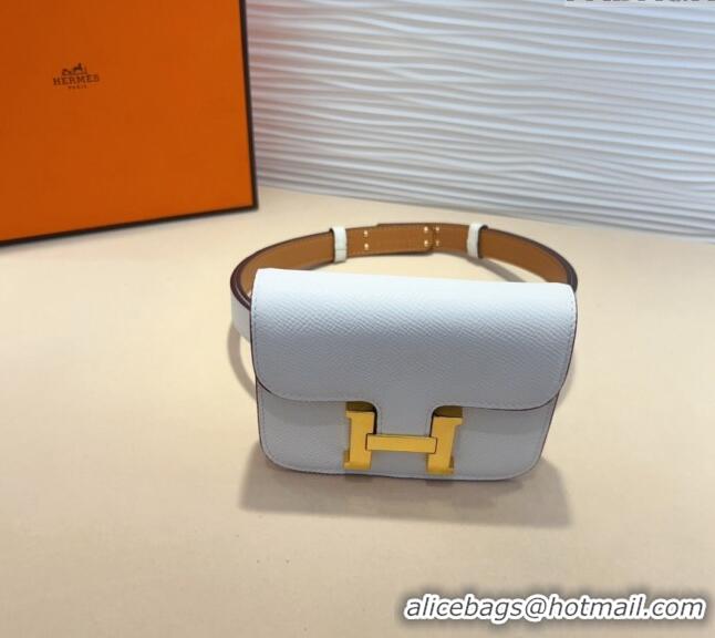 Top Grade Hermes Kelly Buckle Pouch Belt in Grained Calfskin with Gold Hardware 0706 White 2024