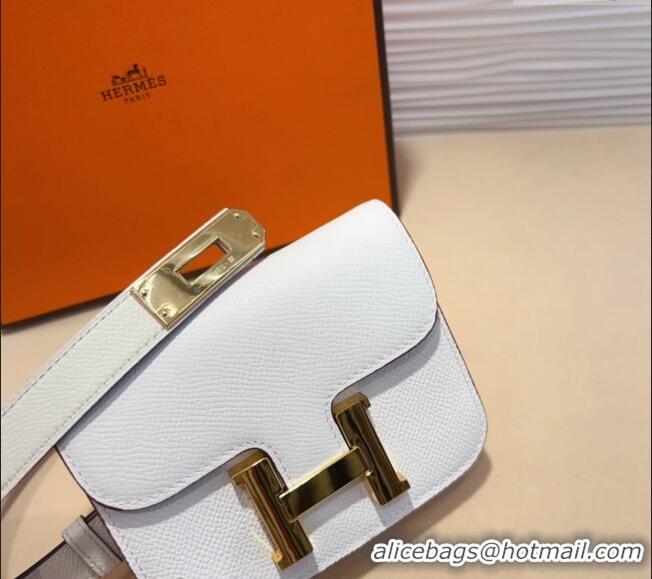 Top Grade Hermes Kelly Buckle Pouch Belt in Grained Calfskin with Gold Hardware 0706 White 2024