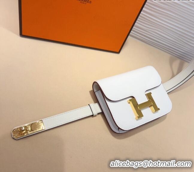 Top Grade Hermes Kelly Buckle Pouch Belt in Grained Calfskin with Gold Hardware 0706 White 2024