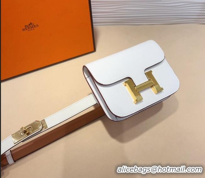 Top Grade Hermes Kelly Buckle Pouch Belt in Grained Calfskin with Gold Hardware 0706 White 2024