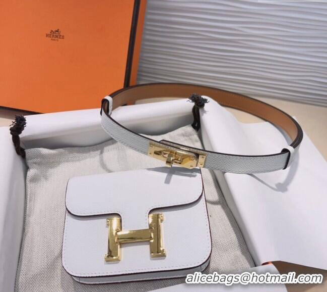 Top Grade Hermes Kelly Buckle Pouch Belt in Grained Calfskin with Gold Hardware 0706 White 2024