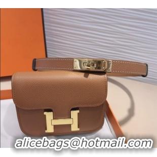 Buy Fashionable Hermes Kelly Buckle Pouch Belt in Grained Calfskin with Gold Hardware 0706 Brown 2024