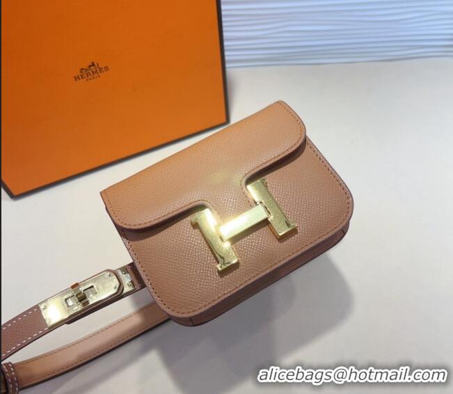 Buy Fashionable Hermes Kelly Buckle Pouch Belt in Grained Calfskin with Gold Hardware 0706 Brown 2024