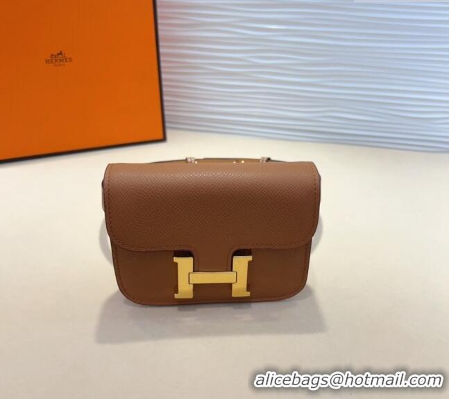 Buy Fashionable Hermes Kelly Buckle Pouch Belt in Grained Calfskin with Gold Hardware 0706 Brown 2024