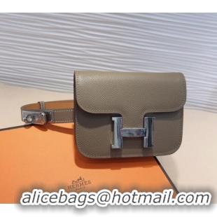 Luxury Cheap Hermes Kelly Buckle Slim Pouch Belt in Grained Calfskin with Silver Hardware 0706 Grey 2024