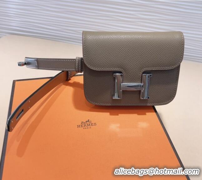 Luxury Cheap Hermes Kelly Buckle Slim Pouch Belt in Grained Calfskin with Silver Hardware 0706 Grey 2024