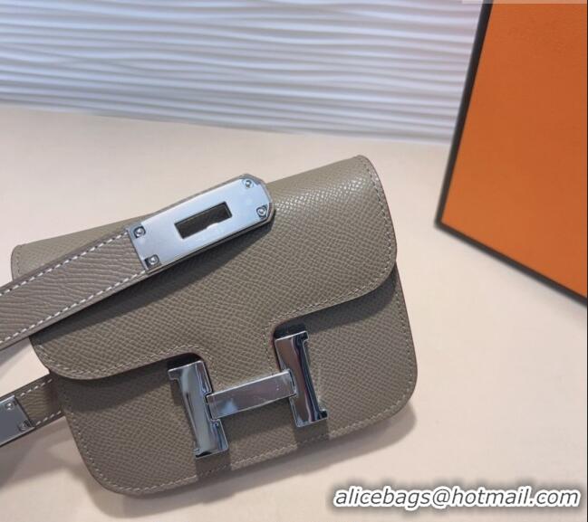 Luxury Cheap Hermes Kelly Buckle Slim Pouch Belt in Grained Calfskin with Silver Hardware 0706 Grey 2024