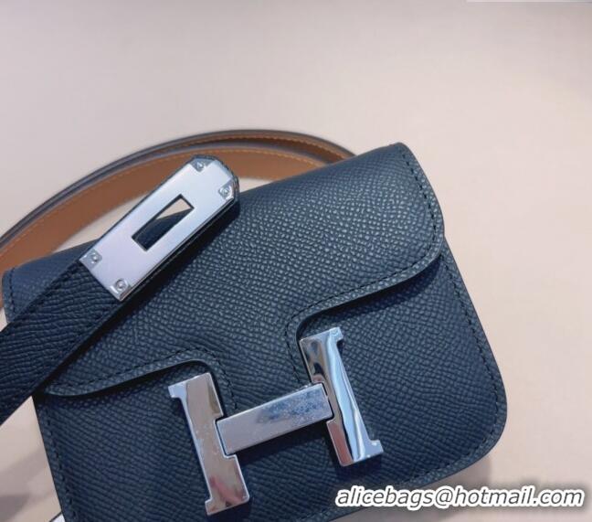 Popular Style Hermes Kelly Buckle Slim Pouch Belt in Grained Calfskin with Silver Hardware 0706 Black 2024