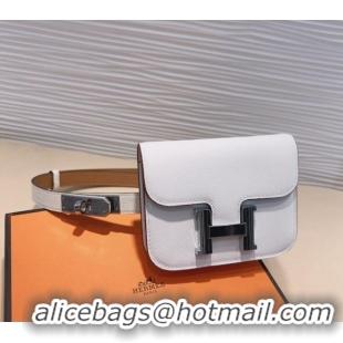 Good Looking Hermes Kelly Buckle Slim Pouch Belt in Grained Calfskin with Silver Hardware 0706 White 2024