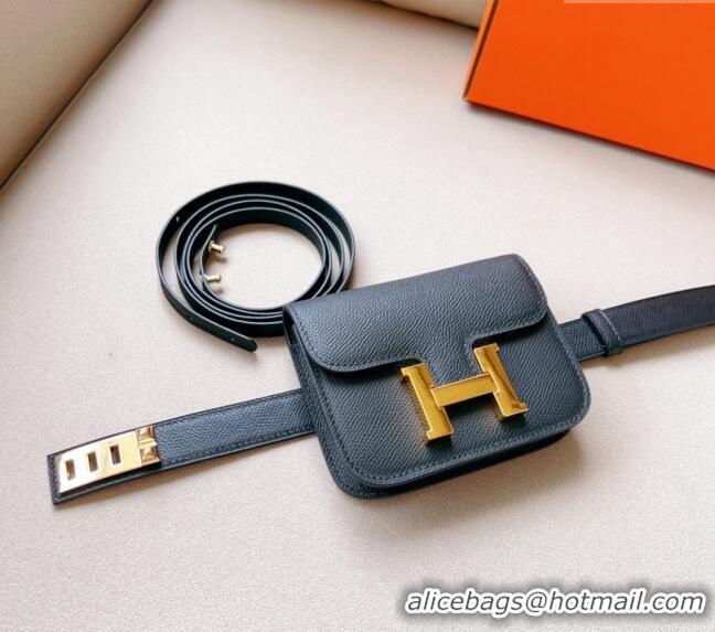 Super Quality Hermes Constance Slim Pouch Belt in Grained Calfskin with Gold Hardware 0706 Black 2024