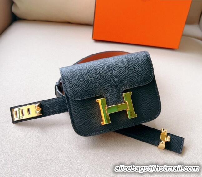 Super Quality Hermes Constance Slim Pouch Belt in Grained Calfskin with Gold Hardware 0706 Black 2024