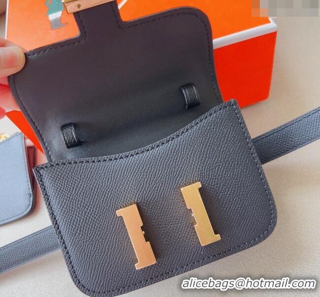 Super Quality Hermes Constance Slim Pouch Belt in Grained Calfskin with Gold Hardware 0706 Black 2024