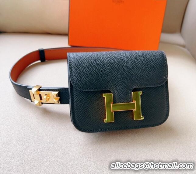 Super Quality Hermes Constance Slim Pouch Belt in Grained Calfskin with Gold Hardware 0706 Black 2024