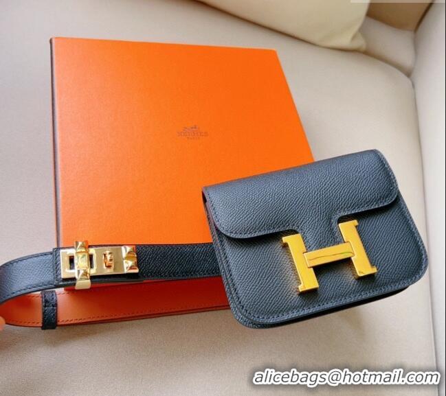 Super Quality Hermes Constance Slim Pouch Belt in Grained Calfskin with Gold Hardware 0706 Black 2024