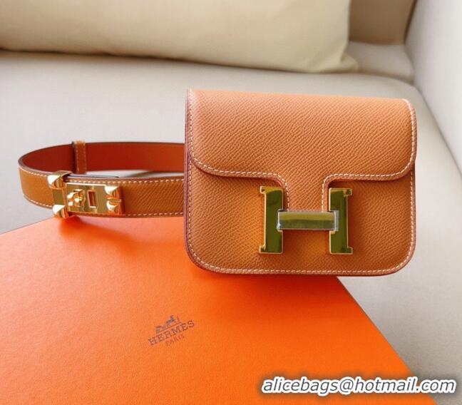 Best Price Hermes Constance Slim Pouch Belt in Grained Calfskin with Gold Hardware 0706 Brown 2024